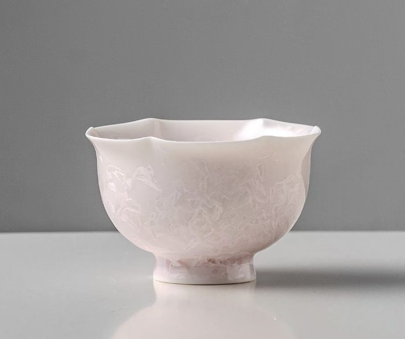 Glacial Pink Tea Cup - Flower Shape Crystallized Glazed Ceramic 80ml