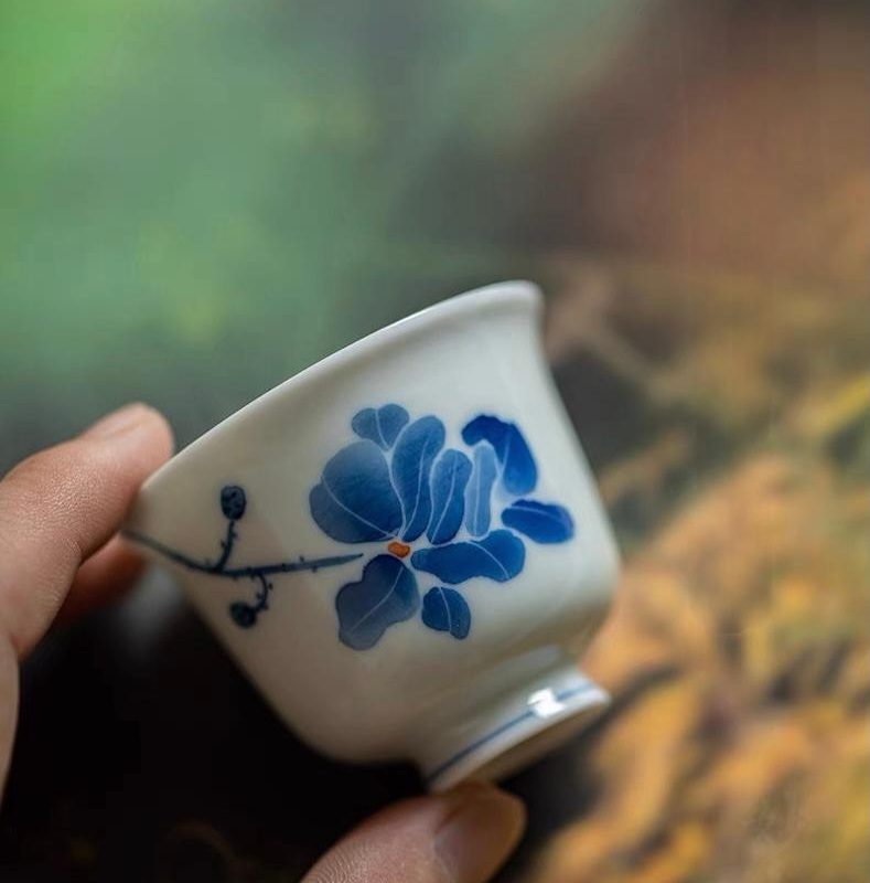 Hand-Painted Blue Magnolia Tea Cup-1