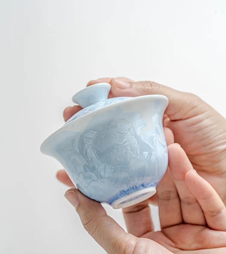 Blue Ice Crystal Gaiwan - Crystallized Glazed Ceramic 100ml