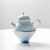 Glacial Blue Small Tea Cup - Flower Shape Crystallized Glazed Ceramic