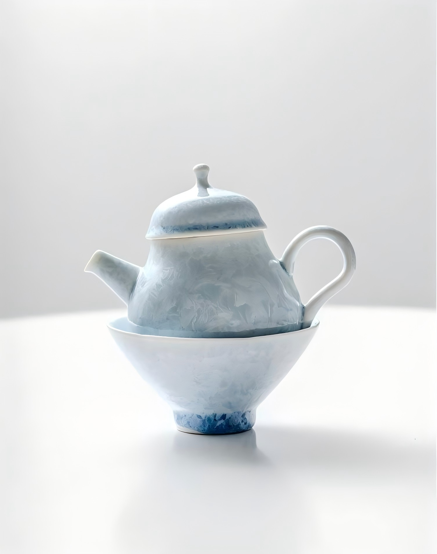 Glacial Blue Small Tea Cup - Flower Shape Crystallized Glazed Ceramic