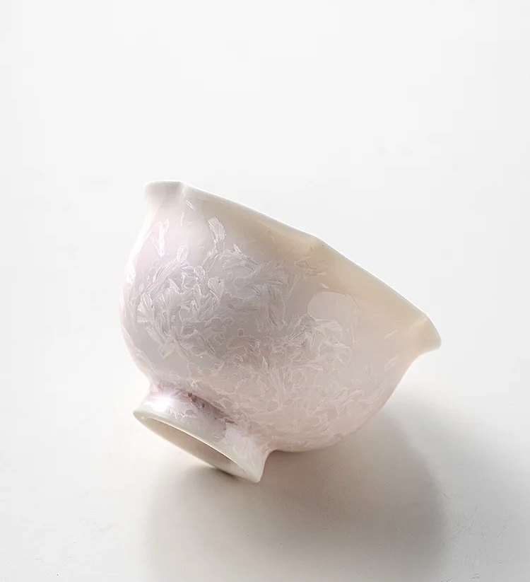 Glacial Pink Tea Cup - Flower Shape Crystallized Glazed Ceramic 80ml