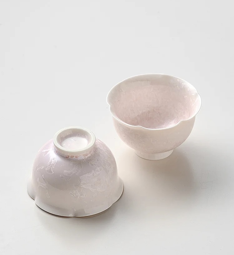 Glacial Pink Tea Cup - Flower Shape Crystallized Glazed Ceramic 80ml