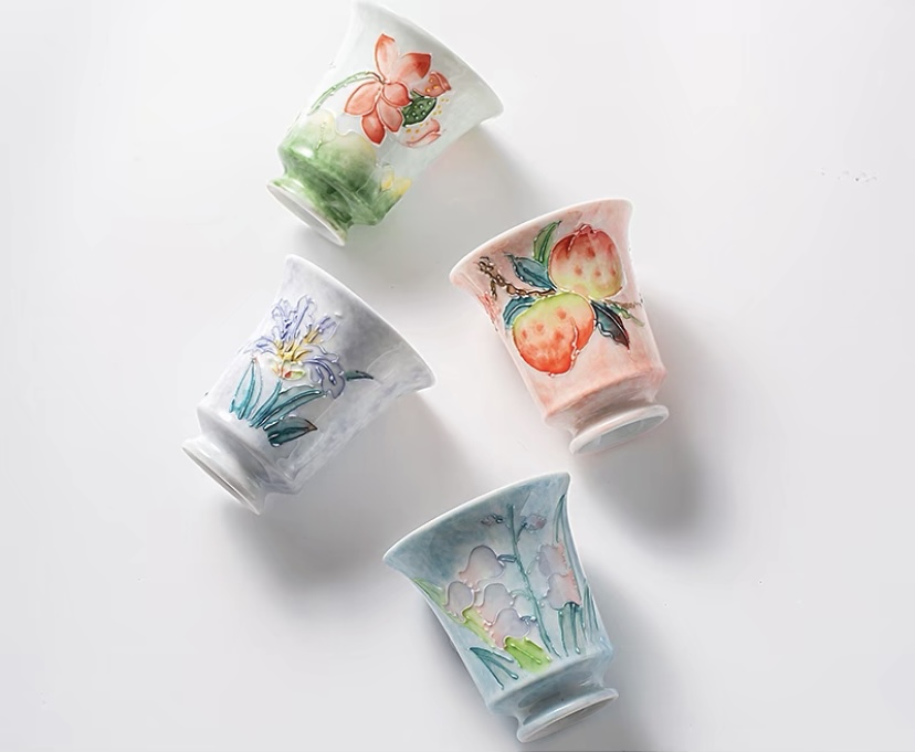 Hand-painted Lily of the Valley Tea Cup with Floral Design