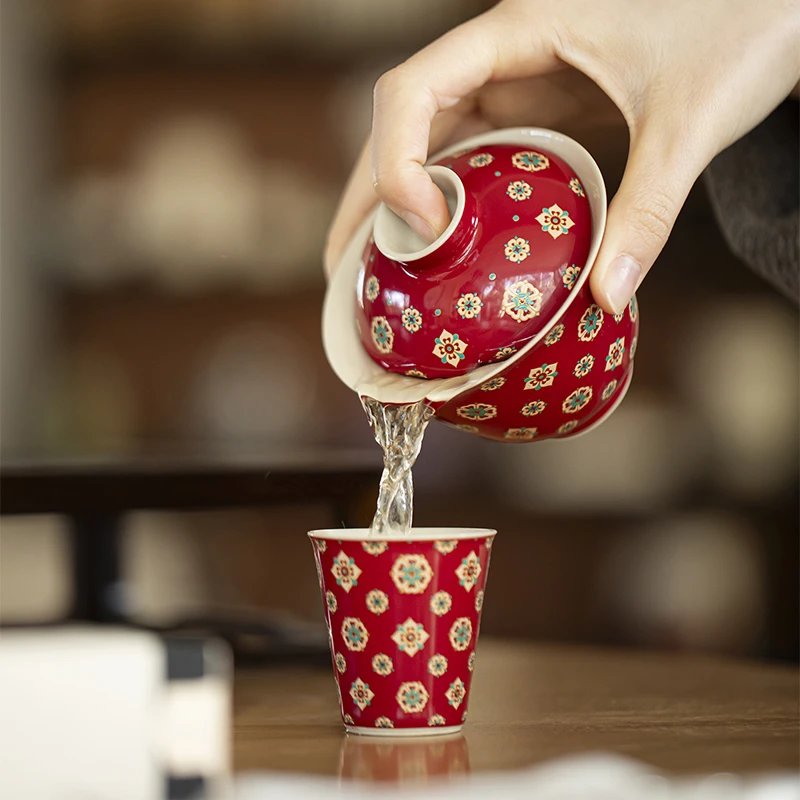 Lang Red Pipa Pattern Gaiwan