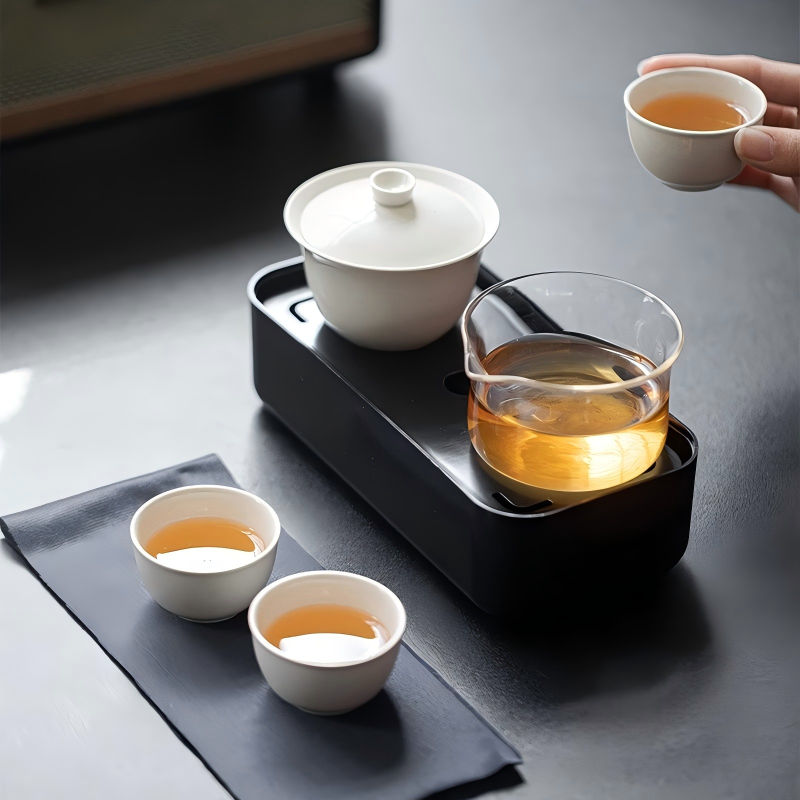 Portable White Porcelain Travel Tea Set