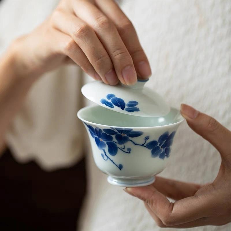 Hand-Painted Blue Magnolia Gaiwan