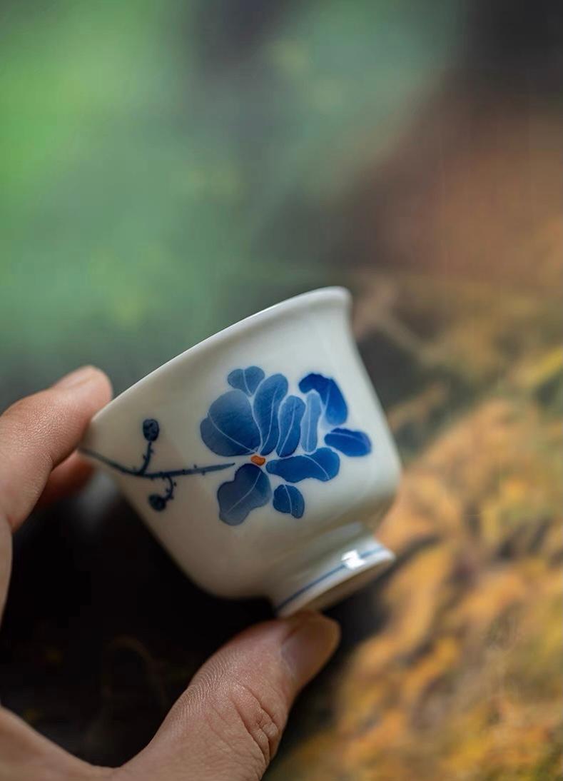 Hand-Painted Blue Magnolia Tea Cup-1