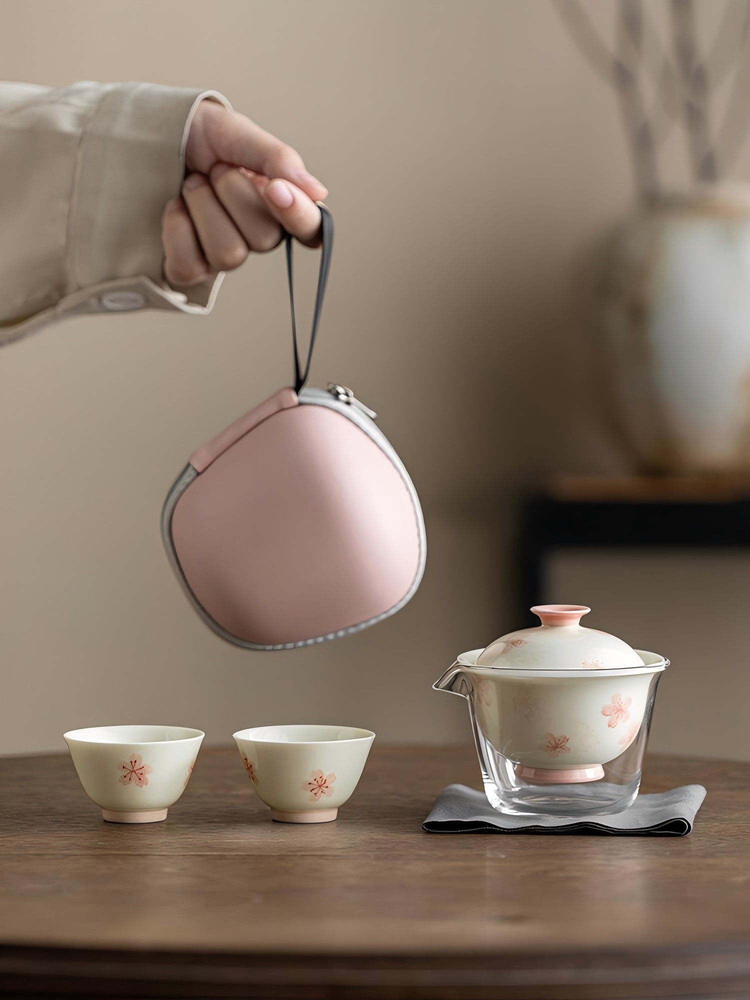 Hand-painted Cherry Blossom Travel Tea Set